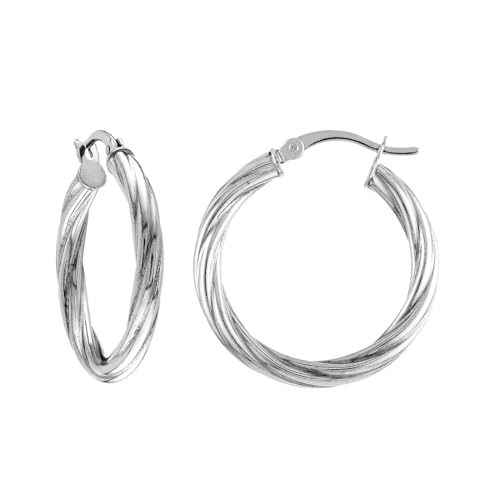 Creolen-Ohrringe aus 925er-Sterlingsilber, rhodiniert, 25 mm, hochglanzpoliert, gedreht, für Damen von JewelryWeb