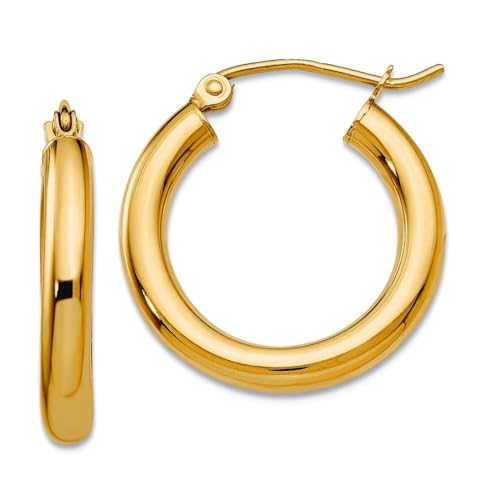 Creolen-Ohrringe für Damen, 10 Karat Gelbgold, hohl, Scharnier, poliert, 3 mm, rund, 15 x 19,33 mm breit, 3 mm dick Creolen-Ohrringe für Damen, 10 Karat Gelbgold, hohl, Scharnier, poliert, 3 mm, rund, 15 x 19,33 mm breit, 3 mm dick von JewelryWeb