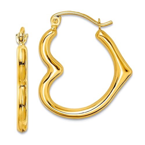 Creolen-Ohrringe für Damen, 10 Karat Gelbgold, poliert, Scharnier, hohl, Herzform, 22 x 19 mm breit, 3 mm dick Creolen-Ohrringe für Damen, 10 Karat Gelbgold, poliert, Scharnier, hohl, Herzform, 22 x 19 mm breit, 3 mm dick von JewelryWeb