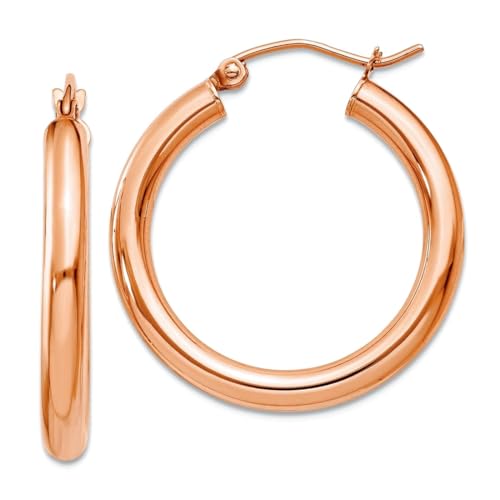 Creolen-Ohrringe für Damen, 10 Karat Rotgold, 3 mm, 26,38 x 25,07 mm breit, 3 mm dick von JewelryWeb