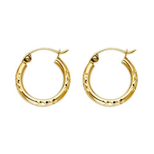 Creolen-Ohrringe für Damen, 14 Karat Gelbgold, glitzernd, 15 x 15 mm Creolen-Ohrringe für Damen, 14 Karat Gelbgold, glitzernd, 15 x 15 mm von JewelryWeb