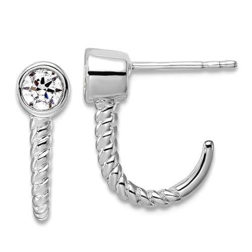 Creolen-Ohrringe für Damen, 14 Karat Weißgold, 1/3 Karat, künstlicher Diamant, Def J, 14 mm lang, 1 mm dick von JewelryWeb