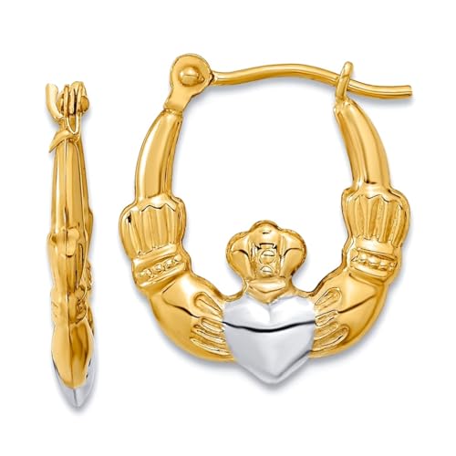 Creolen-Ohrringe für Damen, 14 Karat und Rhodium, poliert, irischer Claddagh-keltischer Dreifaltigkeitsknoten, 17,49 x 16,3 mm breit, 2,69 mm dick Creolen-Ohrringe für Damen, 14 Karat und Rhodium, poliert, irischer Claddagh-keltischer Dreifaltigkeitsknoten, 17,49 x 16,3 mm breit, 2,69 mm dick von JewelryWeb