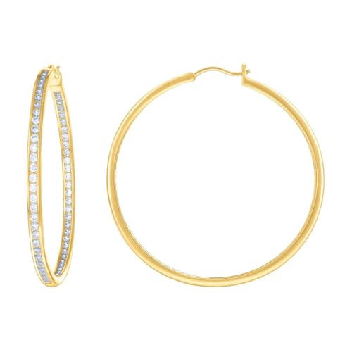 Creolen-Ohrringe für Damen, 925er-Sterlingsilber, Zirkonia, künstlicher Diamant, 52 x 3 mm, breite Kreolen für Frauen von JewelryWeb