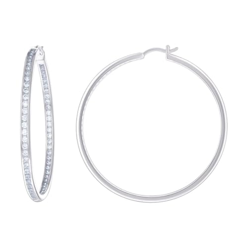 Creolen-Ohrringe für Damen, 925er-Sterlingsilber, Zirkonia, künstlicher Diamant, 58 x 3 mm, breite Kreolen für Frauen Creolen-Ohrringe für Damen, 925er-Sterlingsilber, Zirkonia, künstlicher Diamant, 58 x 3 mm, breite Kreolen für Frauen von JewelryWeb