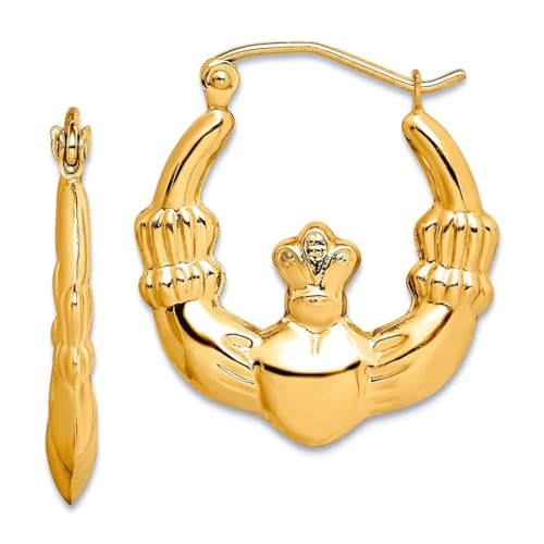 Creolen-Ohrringe für Damen, massives Gelbgold, poliert, irischer Claddagh-keltischer Dreifaltigkeitsknoten, 21,97 x 19,92 mm breit, 2,75 mm dick von JewelryWeb
