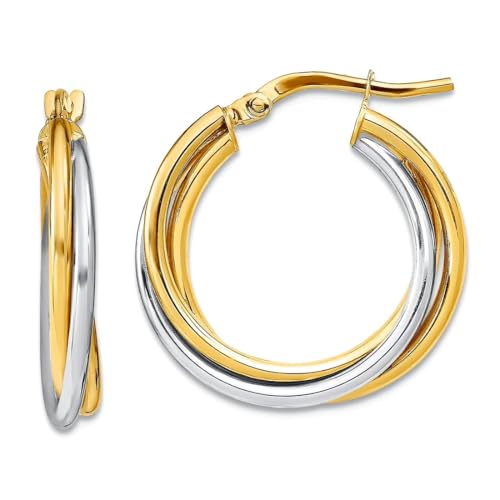 Creolen-Ohrringe für Damen, zweifarbig, Gold, poliert, 21,7 x 21,11 mm breit, 2,62 mm dick, 10 Karat Creolen-Ohrringe für Damen, zweifarbig, Gold, poliert, 21,7 x 21,11 mm breit, 2,62 mm dick, 10 Karat von JewelryWeb