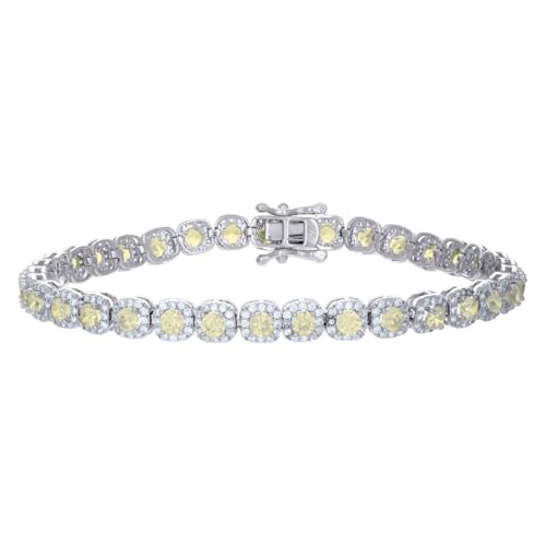 Damen-Armband, 925er-Sterlingsilber, gelb-weiße Zirkonia, künstlicher Diamant, 18 cm, 5,1 x 5,1 mm breites Gliederarmband für Frauen von JewelryWeb