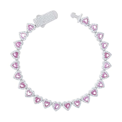 Damen-Armband aus 925er-Sterlingsilber, mit rundem Zirkonia, Herzform, 18 cm, 7,5 mm lang, Gliederarmband für Damen von JewelryWeb