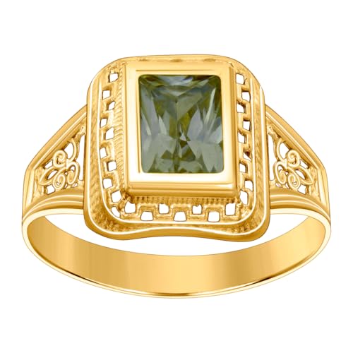 Damen-August-Ring, Gelbgold, grüner Smaragdschliff, Zirkonia, künstlicher Diamant, 12,3 mm breit, gelb, Einheitsgröße Damen-August-Ring, Gelbgold, grüner Smaragdschliff, Zirkonia, künstlicher Diamant, 12,3 mm breit, gelb, Einheitsgröße von JewelryWeb