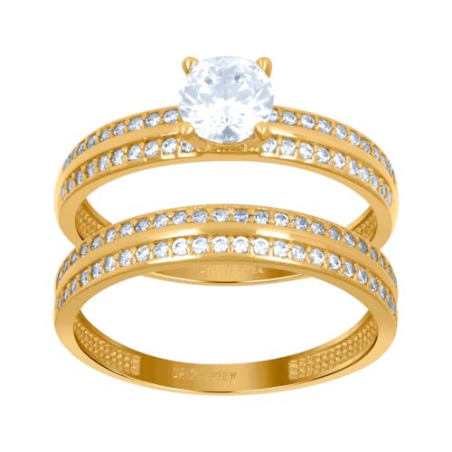 Damen-Brautring-Set, Gelbgold, Zirkonia, künstlicher Diamant, Duo-Brautschmuck, gelb, Einheitsgröße Damen-Brautring-Set, Gelbgold, Zirkonia, künstlicher Diamant, Duo-Brautschmuck, gelb, Einheitsgröße von JewelryWeb
