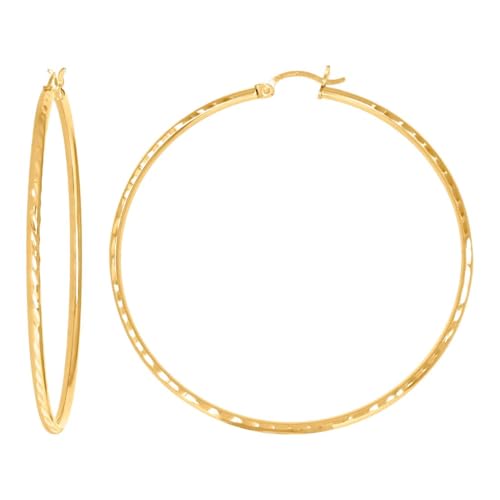 Damen-Creolen aus 14 Karat Gelbgold, glitzernder Schnitt, 60 x 2 mm breit, Schmuckgeschenk für Mutter, One Size, Metall Gelbgold Goldfarben Metall Gelbgold, Kein Edelstein Damen-Creolen aus 14 Karat Gelbgold, glitzernder Schnitt, 60 x 2 mm breit, Schmuckgeschenk für Mutter, One Size, Metall Gelbgold Goldfarben Metall Gelbgold, Kein Edelstein von JewelryWeb