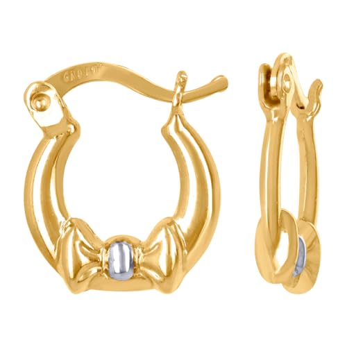 Damen-Creolen mit Schleife, 10 Karat, zweifarbig, 16,8 x 13,70 mm, breite Kreolen für Frauen Damen-Creolen mit Schleife, 10 Karat, zweifarbig, 16,8 x 13,70 mm, breite Kreolen für Frauen von JewelryWeb