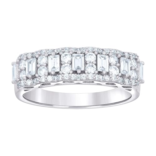 Damen-Ehering aus 925er Sterlingsilber, Baguette, rund, 1,19 Karat, Moissanit, 6 mm lang, Größe 9, Hochzeitsring für Damen und Herren von JewelryWeb