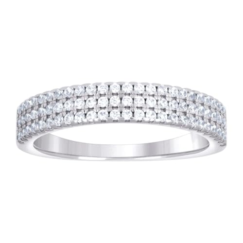 Damen-Ehering aus 925er-Sterlingsilber, Zirkonia, künstlicher Diamant, 4,2 mm breit, Größe 9, Hochzeitsring für Damen und Herren von JewelryWeb