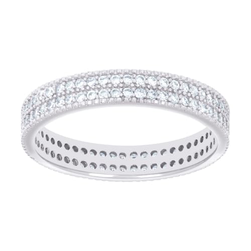 Damen-Ehering aus 925er-Sterlingsilber, mit Zirkonia, zweireihig, 3,6 mm breit, Größe 6, für Damen und Herren von JewelryWeb