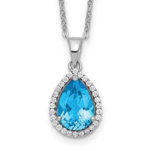 Damen-Halskette aus 925er-Sterlingsilber, polierter Blautopas und Zirkonia, künstlicher Diamant, Schmuck für Damen, 46 cm, Diamant von JewelryWeb