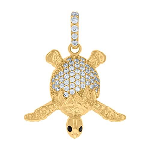Damen-Halskette mit Anhänger in Schildkrötenform, Gelbgold, schwarz-weiß, Zirkonia, künstlicher Diamant, 26,1 x 21 mm breit, Schmuck für Frauen von JewelryWeb