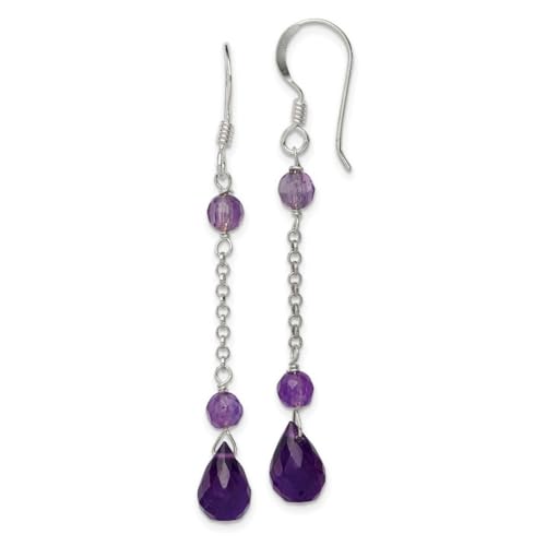 Damen-Ohrringe aus 925er-Sterlingsilber, mit Schäferhaken, Amethyst, lang, 52 x 6 mm, breit von JewelryWeb