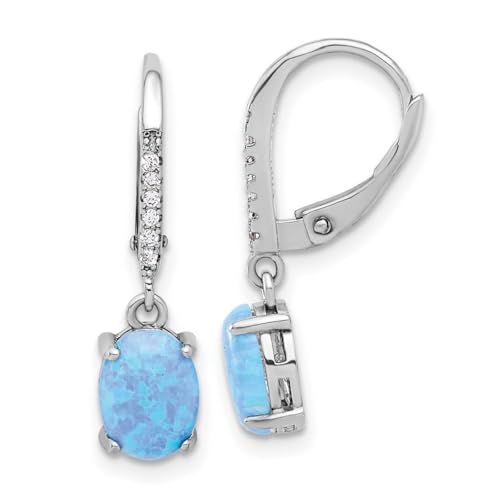 Damen-Ohrringe aus 925er Sterlingsilber, rhodiniert, Zirkonia und blauer künstlicher Opal, religiöser Schutzengel mit Klappbügel, Schmuck für Damen, One Size, Zirkonia Edelstein Metall, Zirkonia Opal von JewelryWeb