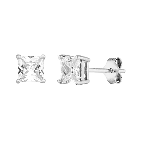 Damen-Ohrstecker, 925er-Sterlingsilber, rhodiniert, 5 mm, quadratisch, klarer Zirkonia, künstlicher Diamant, Schmuck für Damen von JewelryWeb