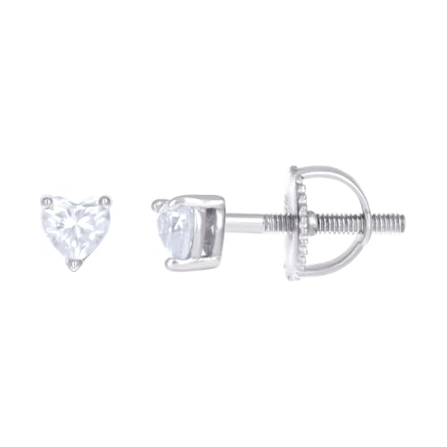 Damen-Ohrstecker aus 925er-Sterlingsilber, 0,22 Karat, Moissanit, Liebesherz, 3,5 x 3,2 mm, breiter Ohrring für Frauen von JewelryWeb