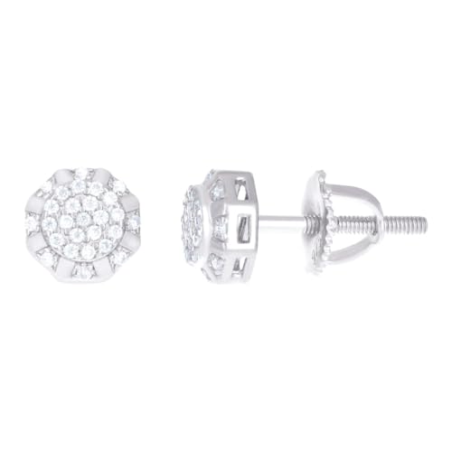 Damen-Ohrstecker aus 925er-Sterlingsilber, 0,22 Karat, Moissanit, achteckig, modische Ohrstecker, 6,8 mm breiter Ohrring für Frauen von JewelryWeb