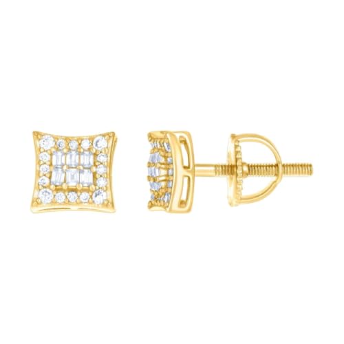 Damen-Ohrstecker aus 925er-Sterlingsilber, 0,23 Karat, rund, 0,23 Karat, Baguette-Moissanit, quadratisch, modische Ohrstecker, 7 x 7 mm, breiter Stolzenohrring für Frauen von JewelryWeb
