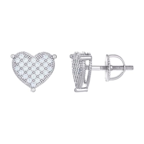 Damen-Ohrstecker aus 925er-Sterlingsilber, 0,32 Karat, Moissanit, Herz, 9,4 x 10,4 mm, breiter Ohrring für Frauen von JewelryWeb