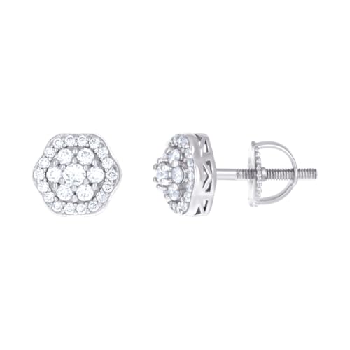 Damen-Ohrstecker aus 925er-Sterlingsilber, 0,45 Karat, Moissanit-Blume, 7,2 x 7,9 mm, breiter Ohrring für Frauen von JewelryWeb