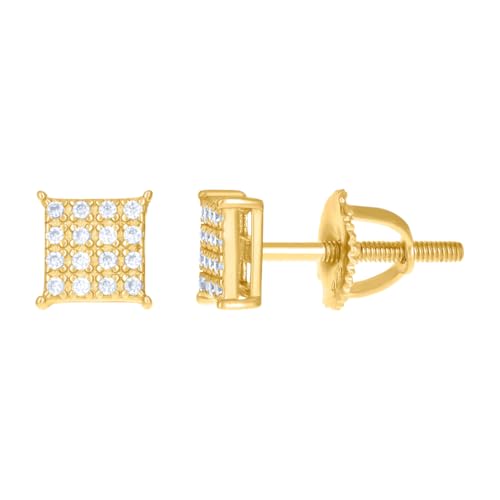 Damen-Ohrstecker aus 925er Sterlingsilber, Gelbton, 0,13 Karat, Moissanit, quadratisch, 4,9 x 4,9 mm, breiter Stolzenohrring für Frauen von JewelryWeb