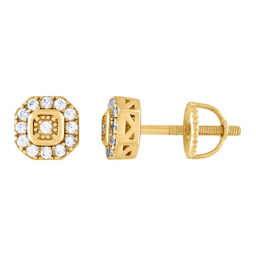 Damen-Ohrstecker aus 925er-Sterlingsilber, Moissanit, 0,20 Karat, achteckig, modische Ohrstecker, 6,6 x 6,6 mm, breiter Ohrring für Frauen von JewelryWeb