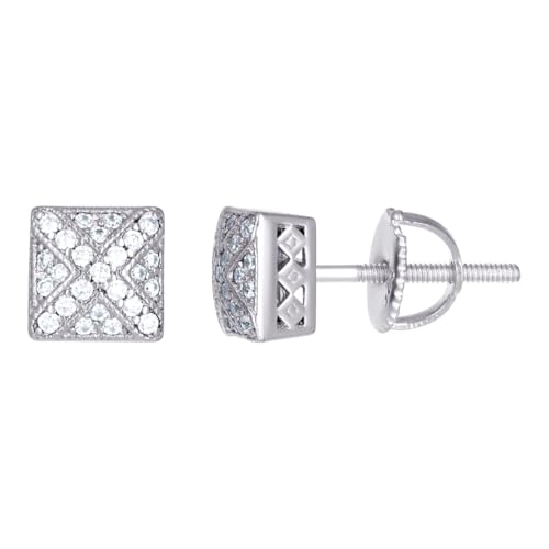 Damen-Ohrstecker aus 925er-Sterlingsilber, Moissanit, 0,21 Karat, quadratisch, 6,7 x 6,7 mm, breiter Ohrring für Frauen von JewelryWeb