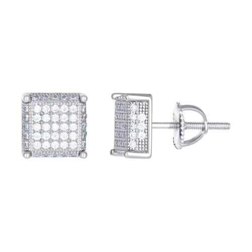 Damen-Ohrstecker aus 925er-Sterlingsilber, Moissanit, 0,80 Karat, quadratisch, 8,2 x 8,2 mm, breiter Ohrring für Frauen von JewelryWeb