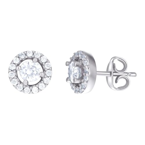 Damen-Ohrstecker aus 925er-Sterlingsilber, mit Zirkonia, künstlicher Diamant, rund von JewelryWeb