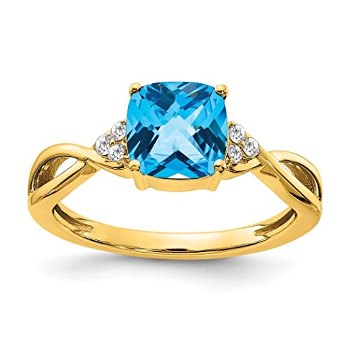 Damen-Ring, 1,6 bis 3,5 mm, Gold, Schachbrettmuster, Blautopas und Diamant, Größe N 1/20, Schmuck für Damen, Weißer Diamant von JewelryWeb