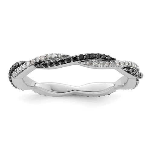 Damen-Ring, 2,25 mm, 925er-Sterlingsilber, Krappenfassung, stapelbar, poliert, schwarz-weiß, Diamantring, US-Größe 5, Schmuck für Damen, One Size, Metall Diamanten Edelstein Metall:, Diamant von JewelryWeb