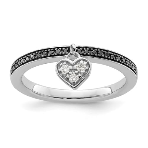 Damen-Ring, 925er-Sterlingsilber, poliert, Krappenfassung, stapelbar, Herzform, Schwarz und Weiß, Größe 42, One Size, Metall Silber Edelstein Metall: Silberfarben, Diamant von JewelryWeb