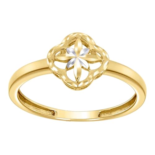 Damen-Ring Kleeblatt aus 14 Karat zweifarbigem Gold, 8,9 x 1,7 mm breit von JewelryWeb