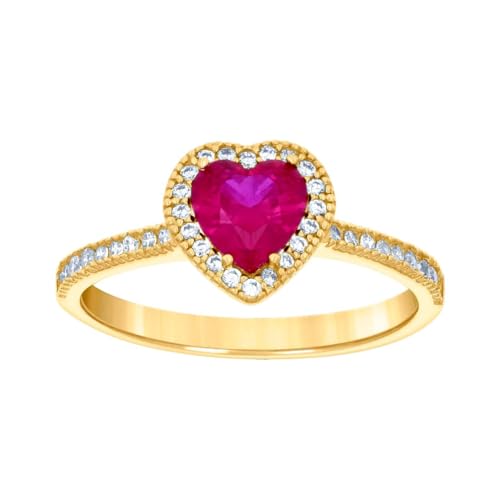 Damen-Ring aus 14 Karat Gelbgold, rosa-weißes Liebesherz, runder Zirkonia, simulierter Diamant, Herzring, 8,8 x 8,8 mm breit, Statement-Ring für Frauen von JewelryWeb