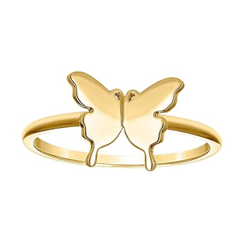 Damen-Ring aus 14-karätigem Gelbgold, Schmetterlingsring, Engelsflügel, 8,7 x 1,2 mm breit, Band-Stil für Frauen von JewelryWeb