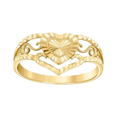 Damen-Ring aus 14-karätigem Gelbgold, filigraner Herz, 9,7 x 2,1 mm breit, Statement-Ring für Frauen von JewelryWeb