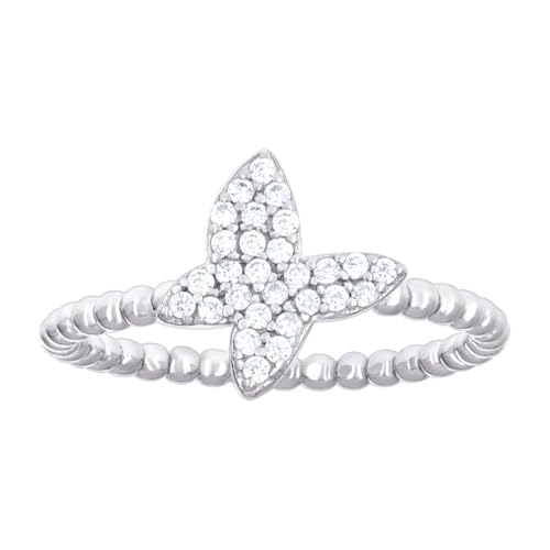 Damen-Ring aus 925er-Sterlingsilber, Zirkonia, künstlicher Diamant, Schmetterling, Engelsflügel, 10,2 x 1,2 mm breit, Größe 6, Band-Stil für Frauen von JewelryWeb