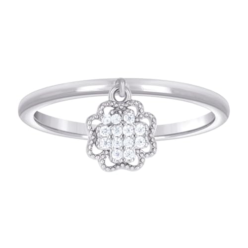 Damen-Ring aus 925er-Sterlingsilber, mit Zirkonia, künstlicher Diamant, Blume, baumelnd, 8,5 mm breit, Größe 7 von JewelryWeb