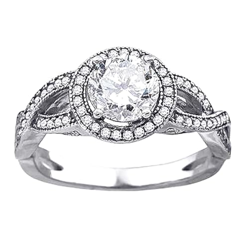 Damen-Ring aus 925er-Sterlingsilber, mit Zirkonia, künstlicher Diamant, Modeschmuck, Geschenke für Frauen, Ringgrößen-Optionen: L bis R, Silber, L 1/2 von JewelryWeb