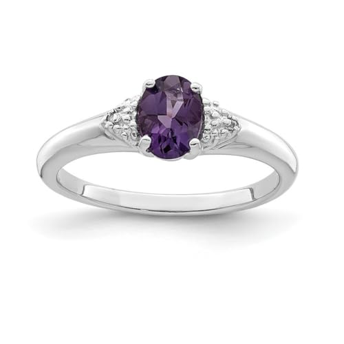Damen-Ring aus 925er Sterlingsilber, poliert, Diamant, rhodiniert, Amethyst, 2 mm breit, US 7 | EU 55.25 | DE 17.25 | JP 14 | UK O, Edelstein Amethyst, Diamant, Edelstein, Diamant Amethyst von JewelryWeb
