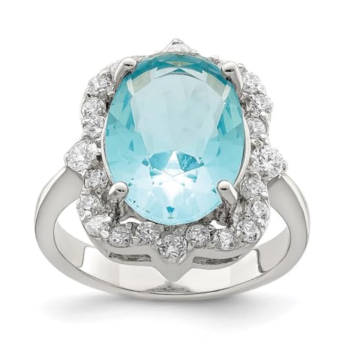 Damen-Ring aus 925er-Sterlingsilber, poliert, offene Rückseite, blauer und klarer Zirkonia, künstlicher Diamantring, US-Größe 6, Schmuck für Damen, One Size, Cubic Zirkonia Metall Zirkonia Edelstein von JewelryWeb