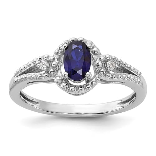 Damen-Ring aus 925er-Sterlingsilber, poliert, offener Rücken, künstlicher Saphir und Diamant, Ringgrößenoptionen: J bis T, Weißer Diamant von JewelryWeb