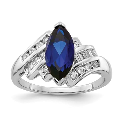 Damen-Ring aus 925er-Sterlingsilber, poliert, offener Rücken, künstlicher blauer Saphir und Zirkonia, Marquise-Ring, Größe 6, One Size, Cubic Zirkonia Metall Zirkonia Edelstein Metall:, Zirkonia von JewelryWeb