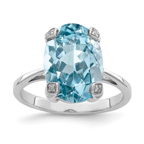 Damen-Ring aus 925er-Sterlingsilber, poliertes Rhodium, heller, schweizer Blautopas, US-Größe 8, Schmuck für Damen, One Size, Blautopas Diamanten Edelstein, Diamant Schweizer Blautopas von JewelryWeb